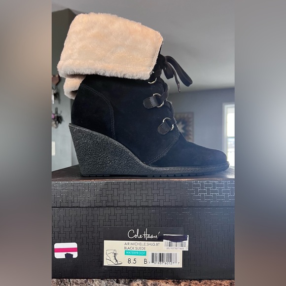 Cole Haan Black suede and faux shearling boots - Picture 1 of 9